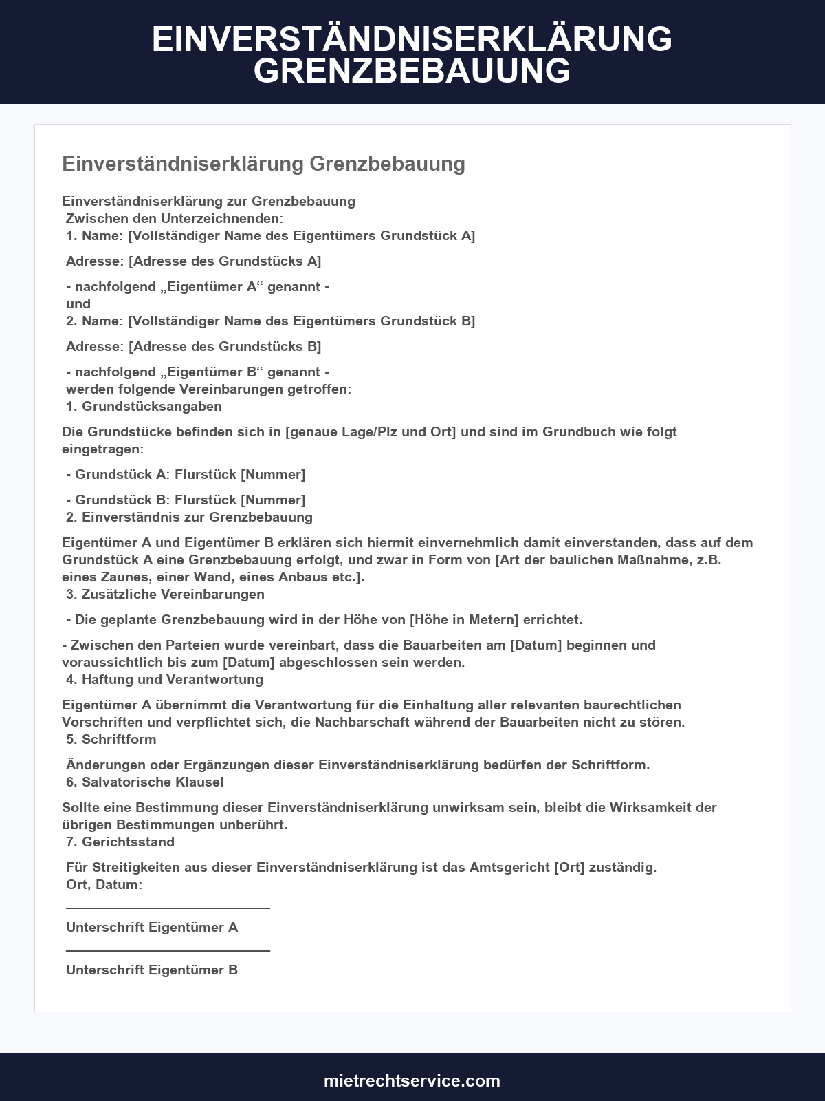 Einverständniserklärung Grenzbebauung
