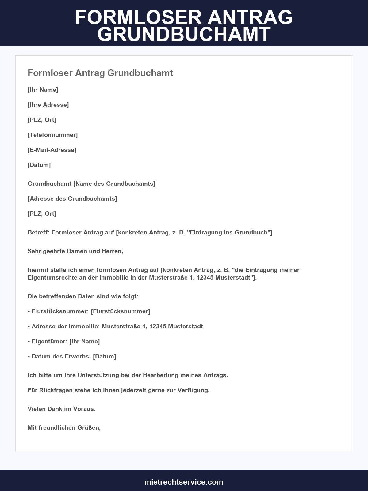 Formloser Antrag Grundbuchamt
