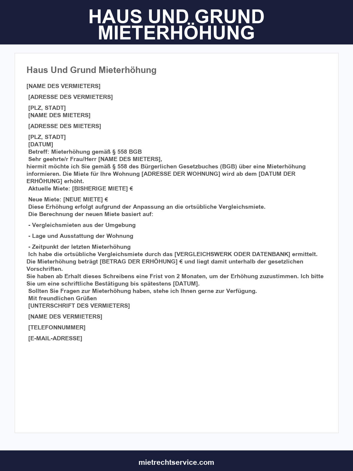 Haus- Und Grund Mieterhöhung Vorlage