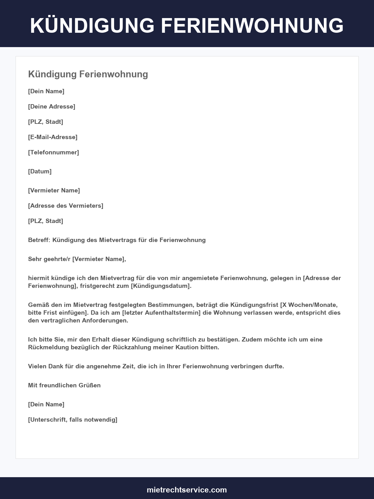 Kündigung Ferienwohnung Muster