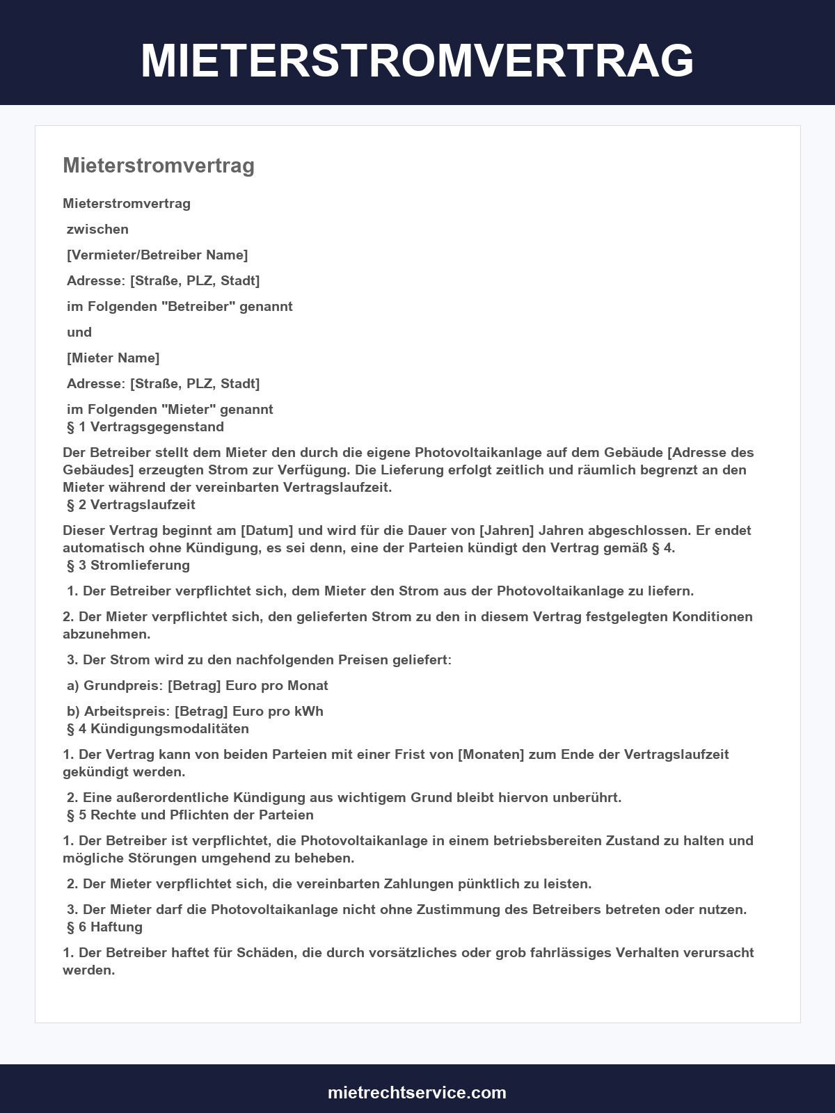 Mieterstromvertrag Muster