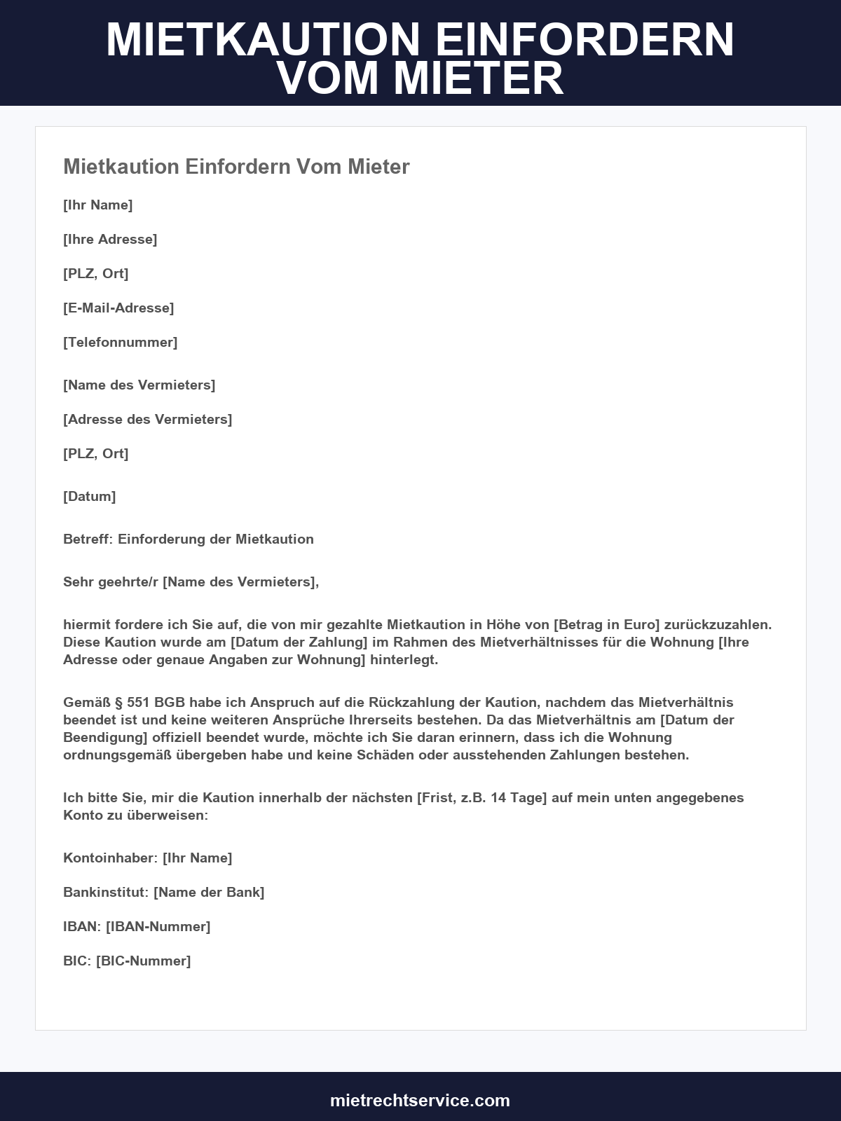 Mietkaution Einfordern Vom Mieter Muster