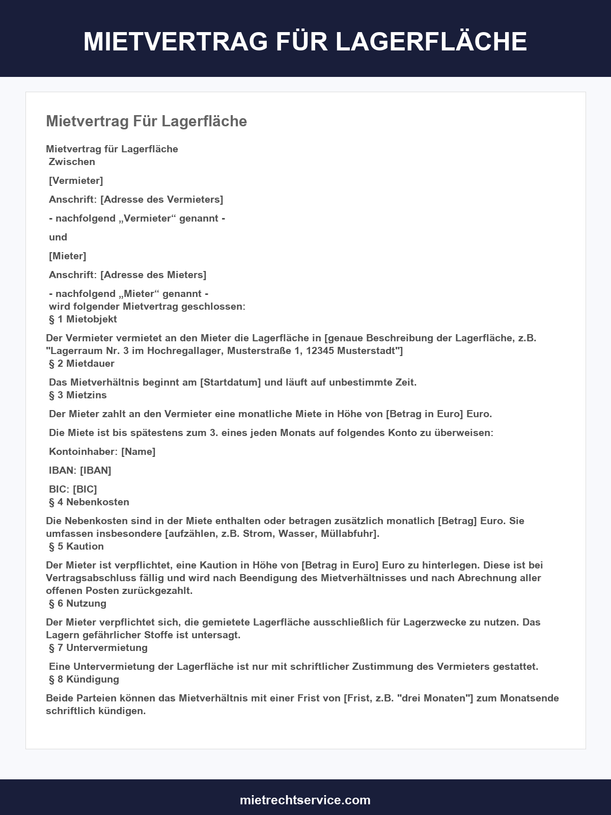 Mietvertrag Für Lagerfläche