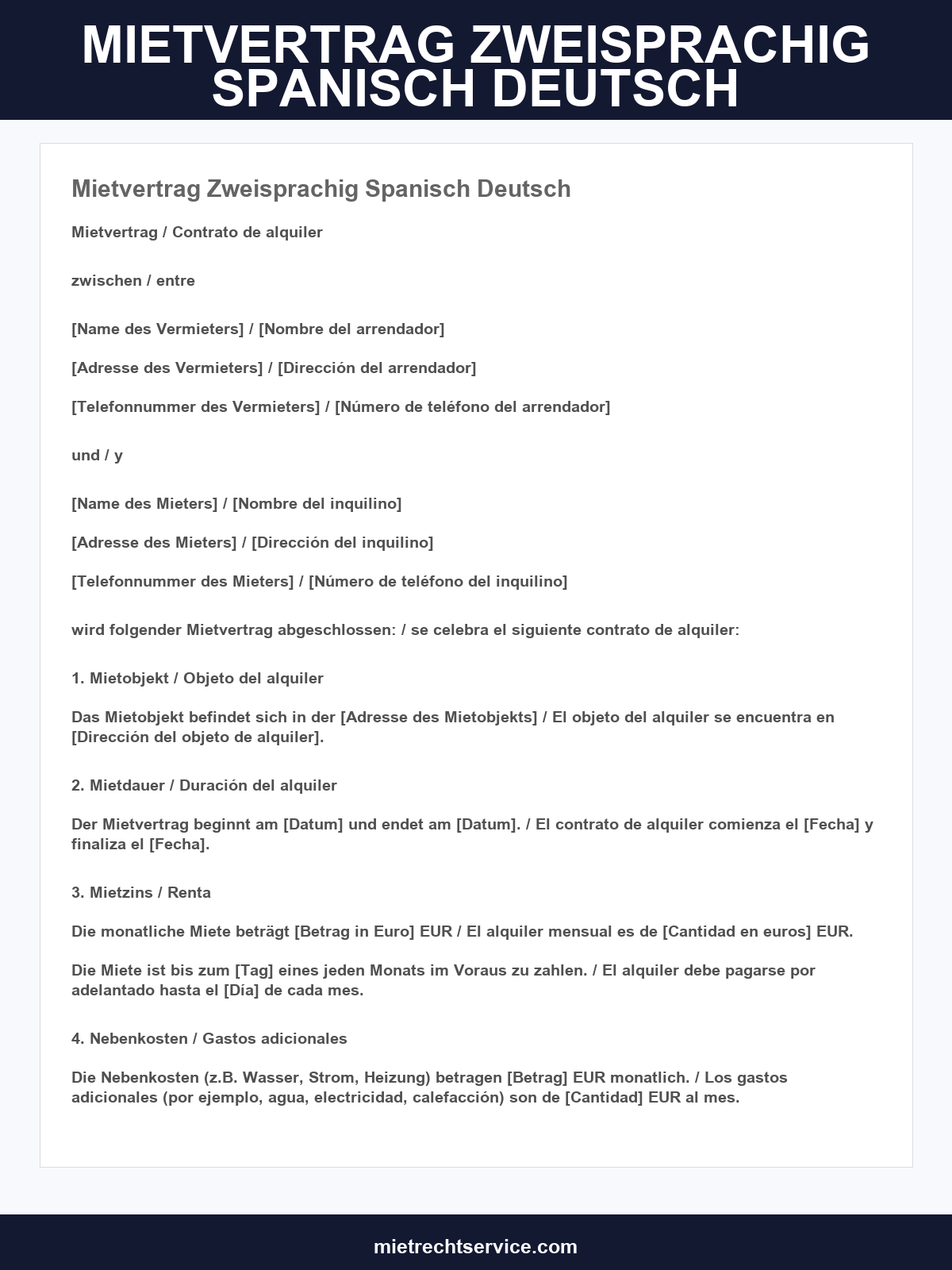 Mietvertrag Zweisprachig Spanisch Deutsch