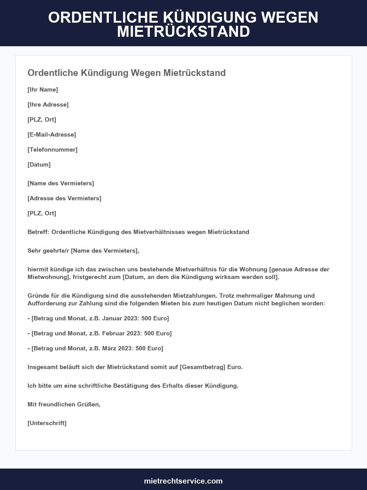 Ordentliche Kündigung Wegen Mietrückstand Muster