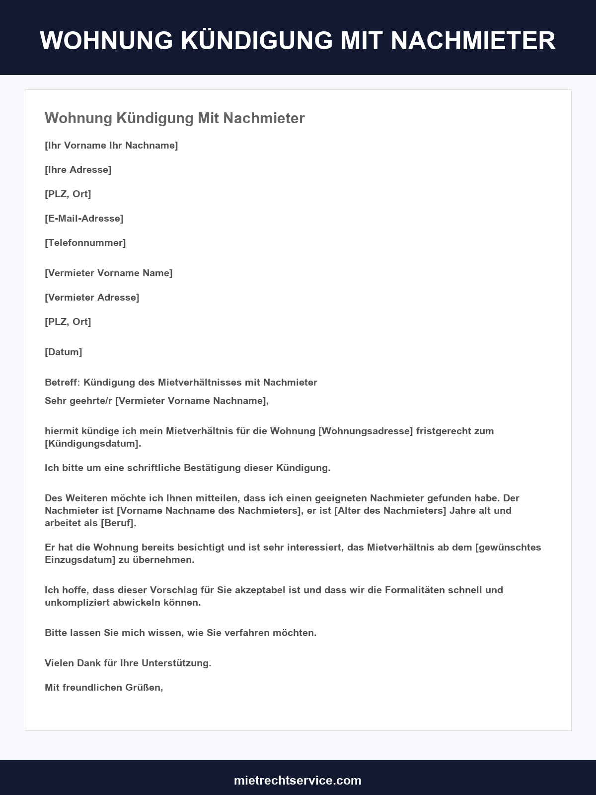 Wohnung Kündigung Mit Nachmieter Vorlage