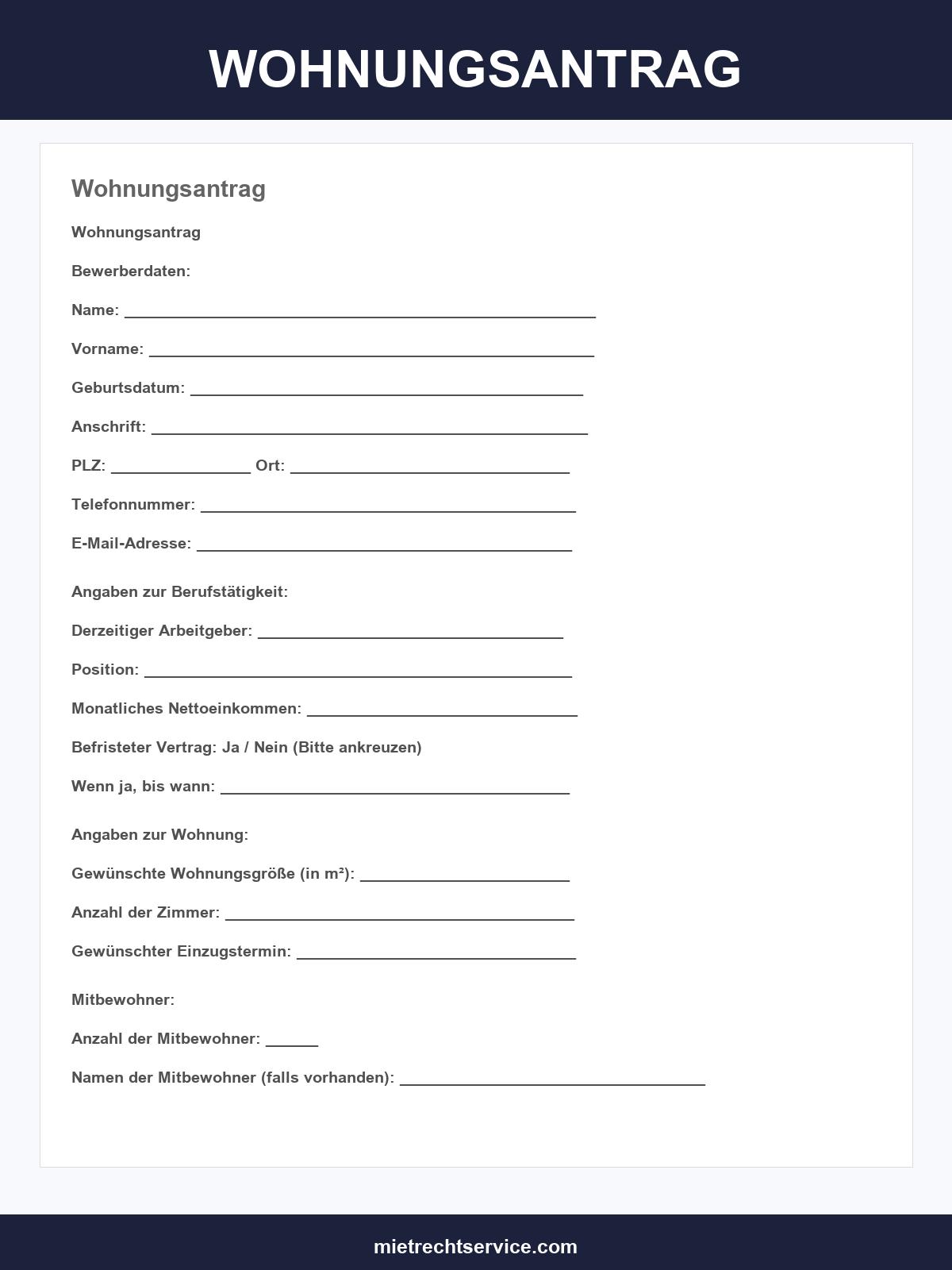 Wohnungsantrag Formular